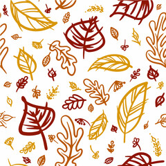 Vector autumn pattern with leaves in yellow, orange and red colors