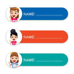 Cute kid name colorful tags for school children isolated