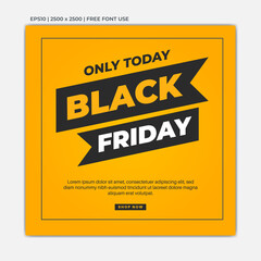 black friday sale banner for social media post template with yellow gradient background, good for your promotion. vector illustration