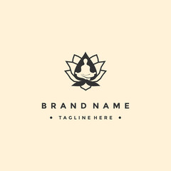 Human Yoga With Lotus Logo Design Template.