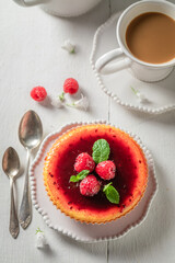 Yummy strawbery cheesecake with fresh fruits. Strawberry cheesecake.