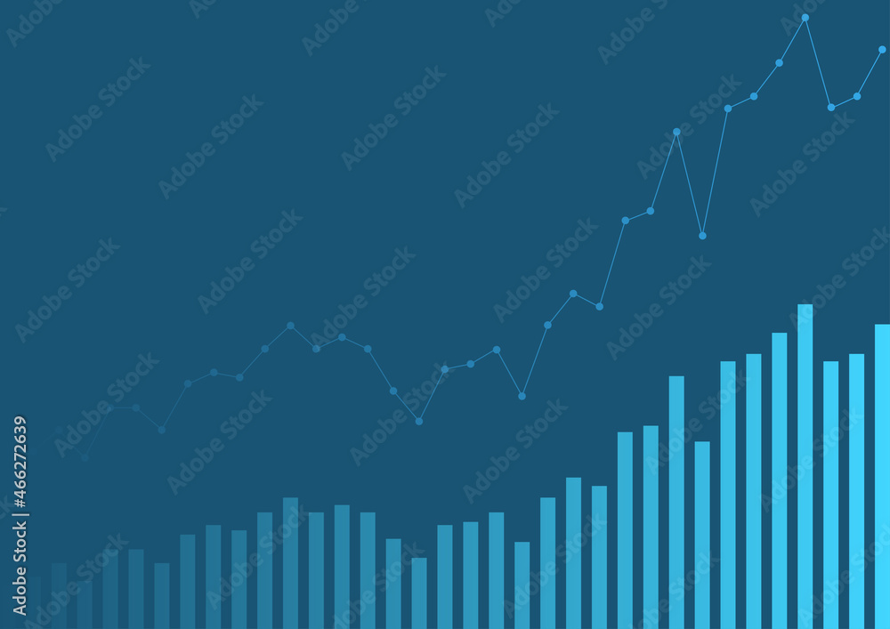 Poster abstract blue growing financial graph chart background. vector tech design