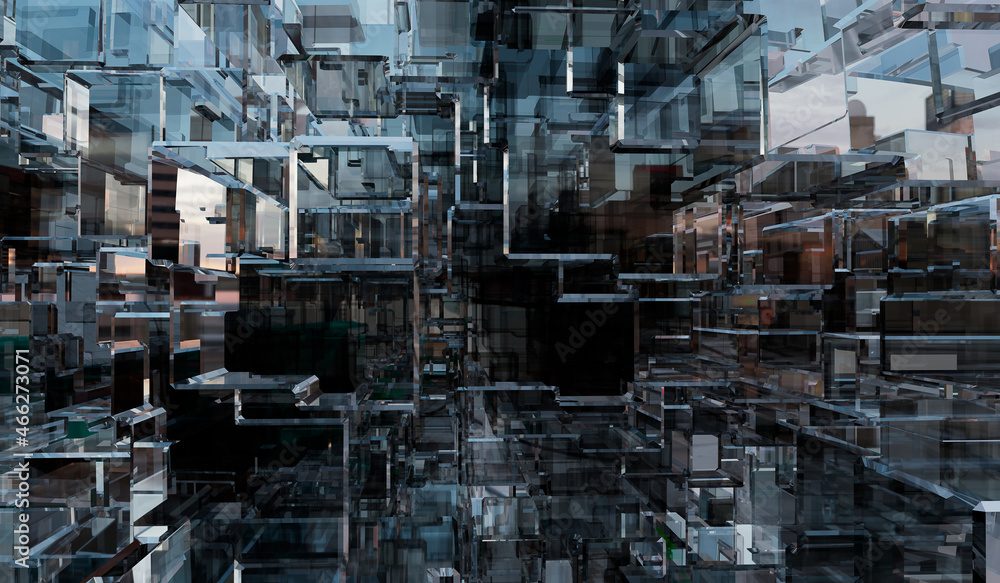 Poster abstract 3d background of glass cubes. 3d rendering