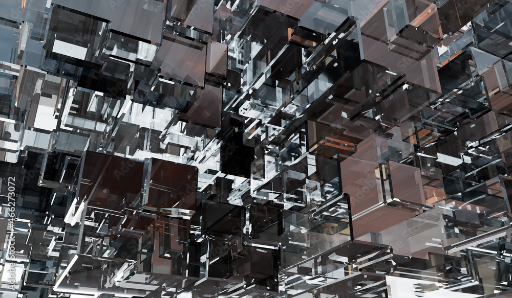 Poster abstract 3d background of glass cubes. 3d rendering