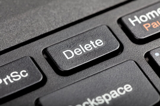 Delete Key, Del Button On A Laptop Keyboard, Object Macro, Extreme Closeup, Detail. User File Deletion, Traces Removal, Erasing Information, Getting Rid Of Digital Data Abstract Concept, Nobody