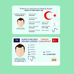 Republic of Turkey identity card and driving license vector work - obrazy, fototapety, plakaty