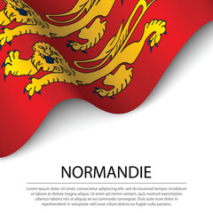 Waving flag of Normandy is a region of France on white backgroun - obrazy, fototapety, plakaty