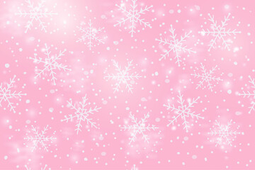 Seamless pattern with snowflakes, pink background winter illustration, snow flakes drawing snow effect
