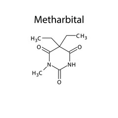 Metharbital molecular structure, flat skeletal chemical formula. Anti convulsant drug used to treat Epilepsy, seizure. 