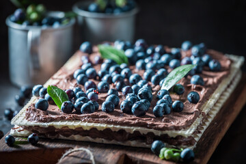 Delicious and rustic wafers made of blueberries and chocolate