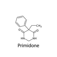 Primidone molecular structure, flat skeletal chemical formula. Anti convulsant drug used to treat Epilepsy, seizure. 