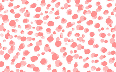 Abstract hand drown polka dots background. White dotted seamless pattern with pink circles. Template design for invitation, poster, card, flyer, textile, fabric