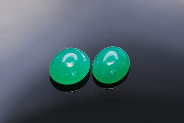 Chrysoprase cabochon pair. Apple green loose oval shaped polished natural unheated opaque...