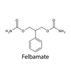 Felbamate molecular structure, flat skeletal chemical formula. Anti convulsant drug used to treat Epilepsy, seizure. 
