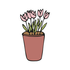 Cute hand drawn element of flower pot. Doodle vector illustration house plants