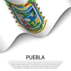  Waving flag of Puebla is a state of Mexico on white background. © magr80
