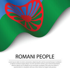 Waving flag of Romani people on white background. Banner or ribb - obrazy, fototapety, plakaty