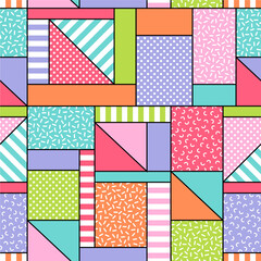 Colorful geometric seamless vector pattern in retro style.