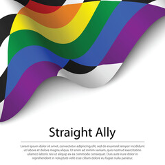 Waving flag of Straight Ally on white background. Banner or ribb