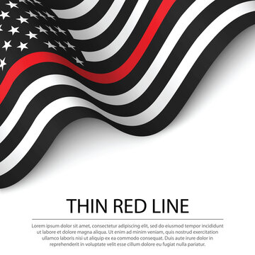 Waving flag of United States with Thin red line on white backgro