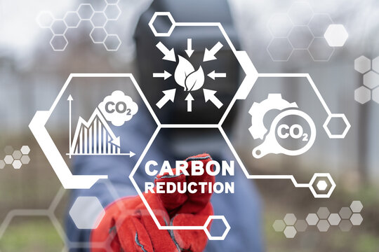 Concept of CO2 reduction. Reduce carbon dioxide emissions. Greenhouse gases pollution. Carbon footprint and industry 4.0 modernization.