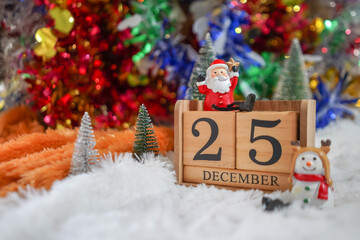  Santa sitting on wooden block date  dated 25 December, Joy of Christmas and New Year