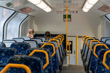 Sydney, Austraia 2021-10-17 Almost empty Sydney train carriage during Covid-19 pandemic. Passengers...