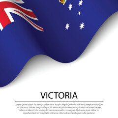 Obraz na płótnie Canvas Waving flag of Victoria is a state of Australia on white backgro