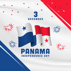 Square Banner illustration of Panama independence day celebration. Waving flag and hands clenched. Vector illustration.