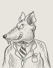 illustration vintage Rat engraving style