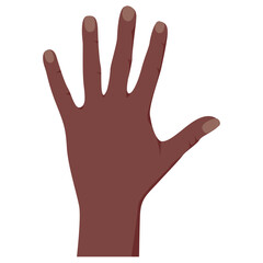 Open dark skin palm hand showing number five. Vector illustration of counting hand isolated on white background