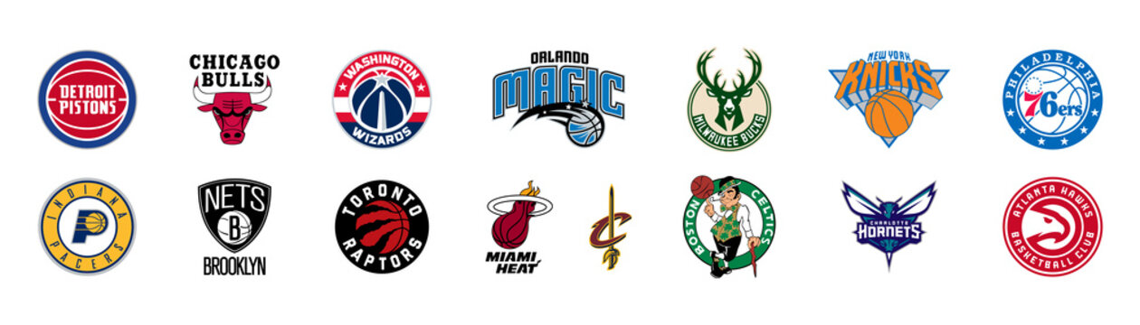 Basketball Teams. Logo 2021-2022. Detroit Pistons, NY Knicks, Chicago Bulls, Charlotte Hornets, Washington Wizards, Miami Heat, Cleveland Cavaliers, Atlanta Hawks Etc. Kyiv, Ukraine - October 30, 2021