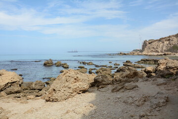 Fototapeta na wymiar Scenic view of rocky Mediterranean coast. Peaceful bay in northern Israel.