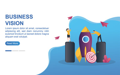 business vision concept with rocket to launch and target board.