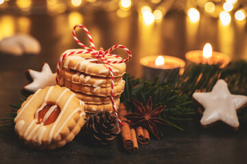 very atmospheric picture with christmas cookies in great light for christmas time