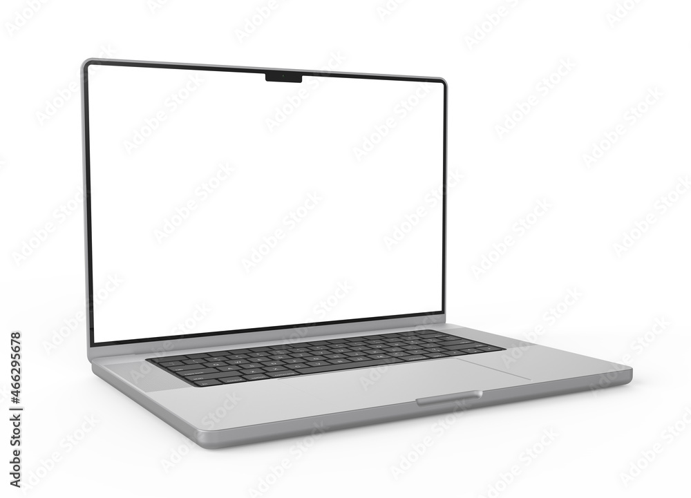 Poster laptop blank screen display mockup 3d rendering perspective view on the white background