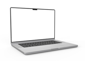 Laptop blank screen display mockup 3d rendering perspective view on the white background
