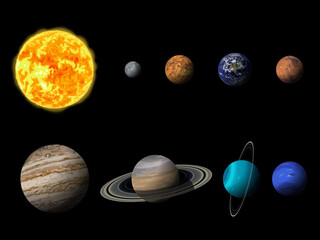 リアルな太陽系の惑星イラストセット