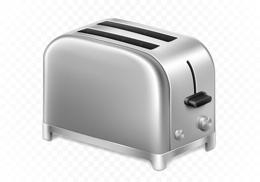 Bright metallic glossy toaster. Vector 3d realistic illustration isolated on white background.
