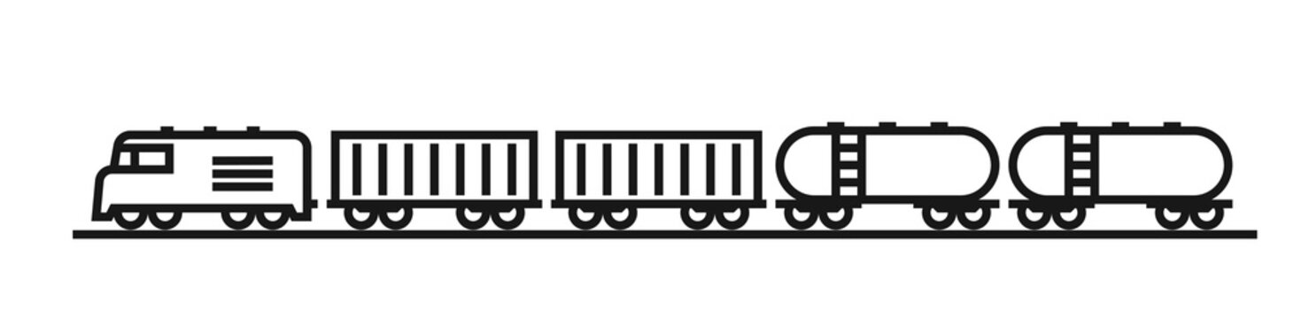 cargo train line icon. locomotive and wagons. railway transport symbol. isolated vector image