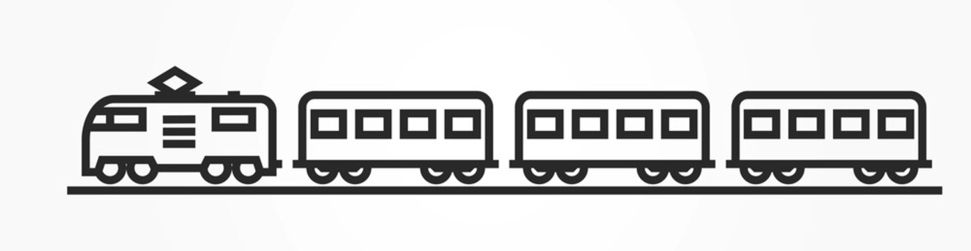 electric train line icon. locomotive and passenger wagons. suburban railway transport