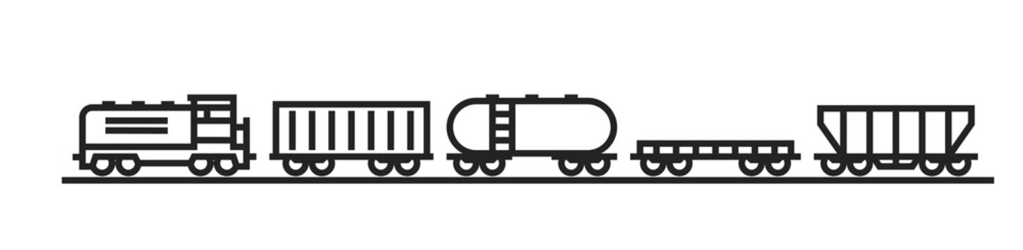 freight train line icon. locomotive and railway carriages. railway transport symbol