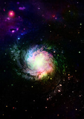 Stars and far away spiral galaxy in a free space. Elements of this image furnished by NASA .