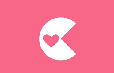 C pink love heart alphabet letter logo icon. Creative design for a dating site company or business
