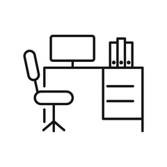 Workplace, linear icon, Line with Editable stroke, Office desk