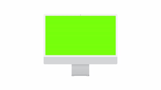 Animated PC Monitor Mockup with Green Screen Isolated on White Background