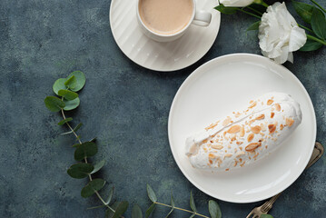 Dessert Pavlova with almond chips