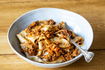 Home made pasta with vegan lentil ragu
