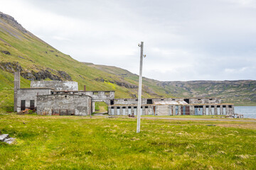 Obraz premium The old Herring factory of Eyri in Ingolfsfjordur in Strandir in Iceland