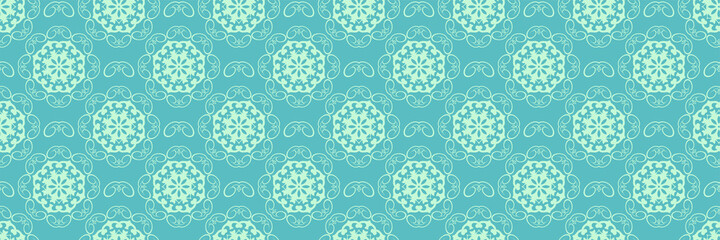 Bright background image with floral ornament on a blue green background for your design. Seamless background for wallpaper, textures. Vector illustration.